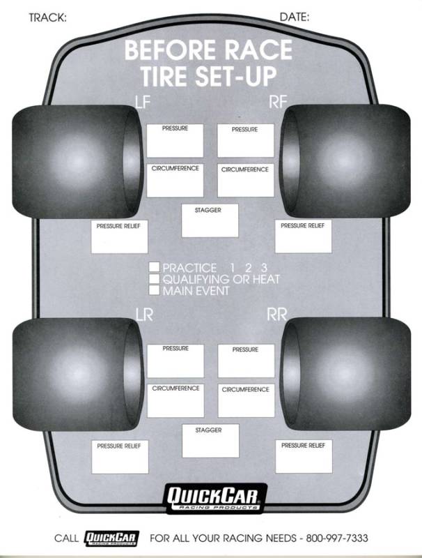 QuickCar Before Race Tire Set-Up Forms Refill (50 Pack)
