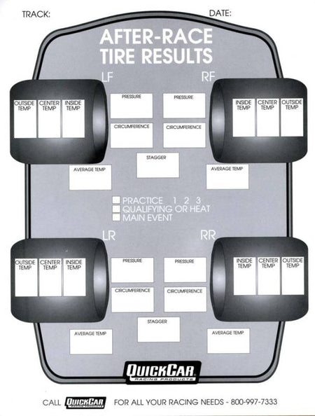 QuickCar After Race Tire Results Forms Refill (50 Pack)