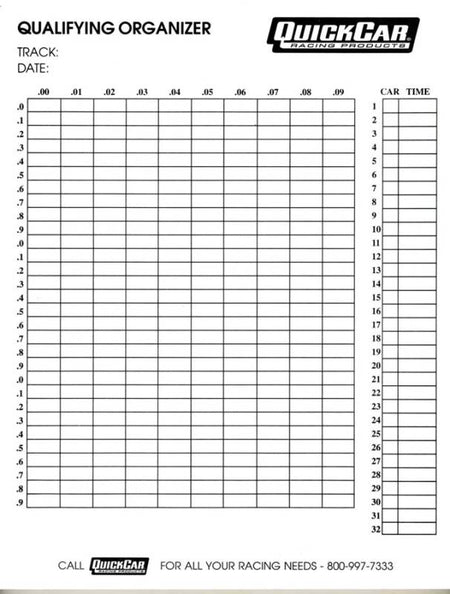 QuickCar Qualifying Organizer Sheets (50 Pack)