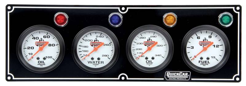 QuickCar 4 Gauge Panel Assembly w/ Warning Lights - OP/WT/OT/FP