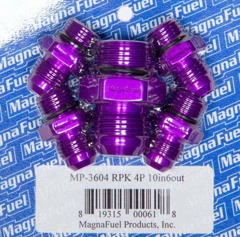 MagnaFuel Regulator Fitting Kit - One 10 AN Male to 10 AN Male O-Ring - Four 6 AN Male to 6 AN Male O-Ring - Purple Anodized - Magnafuel 4 Port Regulators
