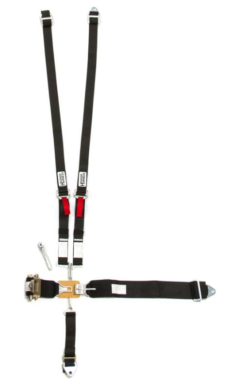 Hooker Harness Latch & Link Harness - 5-Point - HANS Compatible - Left Lap Belt Upside Down Ratchet Adjust - Black