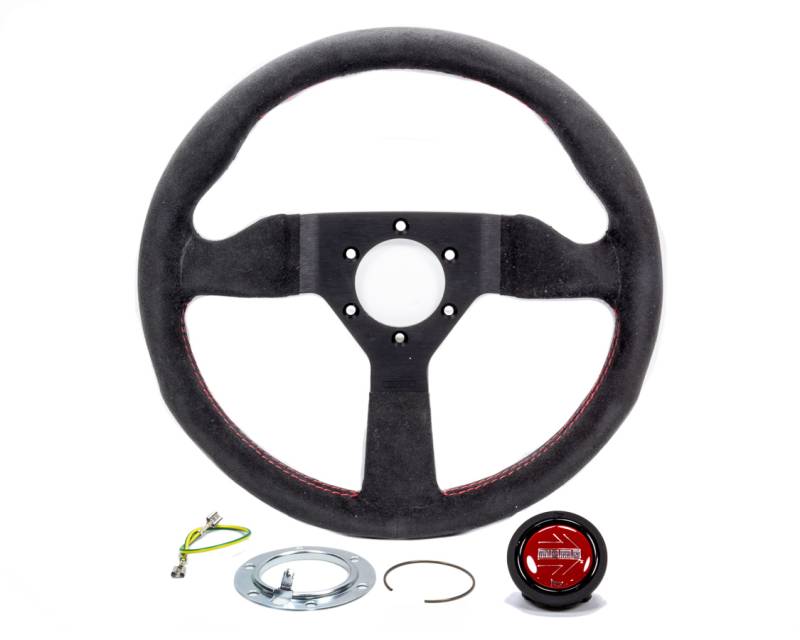 Momo Montecarlo Alcantara Steering Wheel - 320mm - Black Leather / Red Stitching