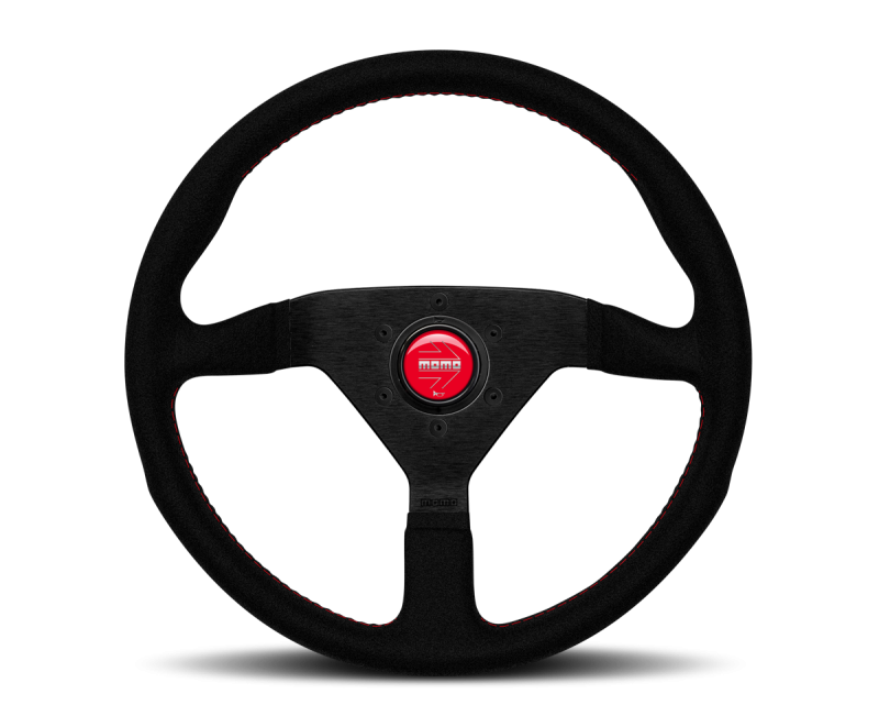 Momo Montecarlo Alcantara Steering Wheel - 350mm - Black Leather / Red Stitching