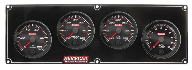 QuickCar Redline Gauge Panel Assembly - Oil Pressure / Oil Temperature / Tachometer / Water Temperature