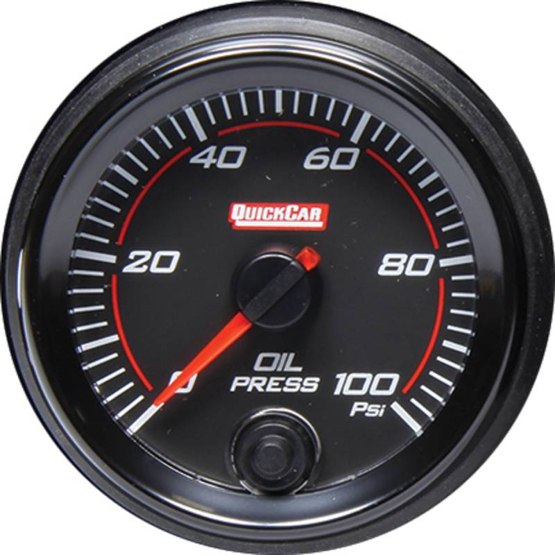 QuickCar Redline Oil Pressure Gauge - 0-100 psi - Electric - Analog - 2-5/8" - Black Face