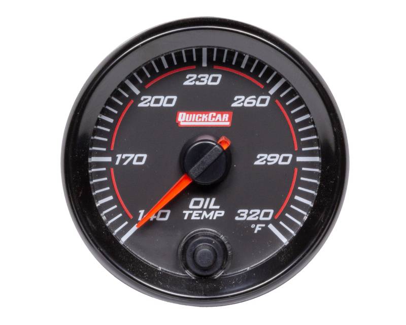 QuickCar Redline Oil Temperature Gauge - 140-320 Degree F - Electric - Analog - 2-5/8" - Black Face