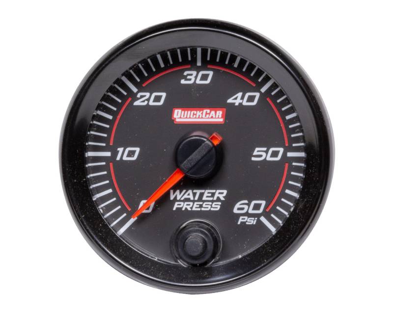 QuickCar Redline Water Pressure Gauge - 0-60 psi - Electric - Analog - 2-5/8" - Black Face - Kit