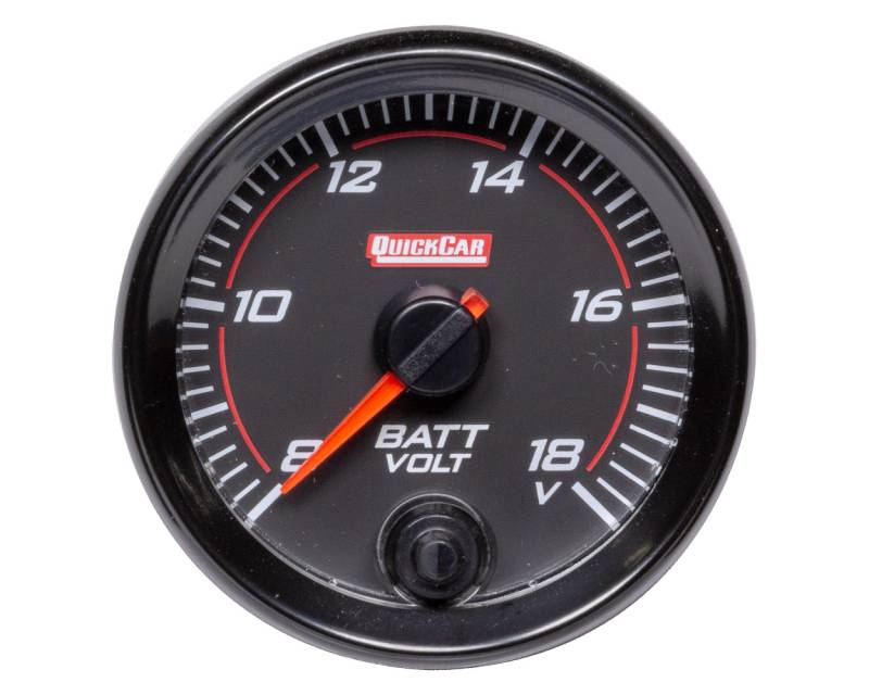 QuickCar Redline Voltmeter - 8-18V - Electric - Analog - Full Sweep - 2-5/8" - Black Face