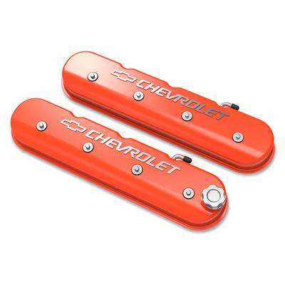 Holley Tall Valve Cover - Baffled - Chevrolet Logo - Orange Machined - GM LS-Series - Pair