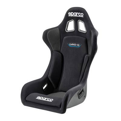 Sparco Seat - Grid QRt - Non-Reclining - FIA Approved - Side Bolsters - Harness Openings - Fiberglass Composite - Fire-Retardant Non-Slip Fabric - Black
