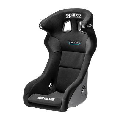 Sparco Seat - Circuit II QRt - Non-Reclining - FIA Approved - Side Bolsters - Harness Openings - Fiberglass Composite - Fire-Retardant Non-Slip Fabric - Black