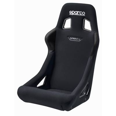 Sparco Seat - Sprint L - Non-Reclining - FIA Approved - Side Bolsters - Harness Openings - Steel Frame - Fire-Retardant Non-Slip Fabric - Black