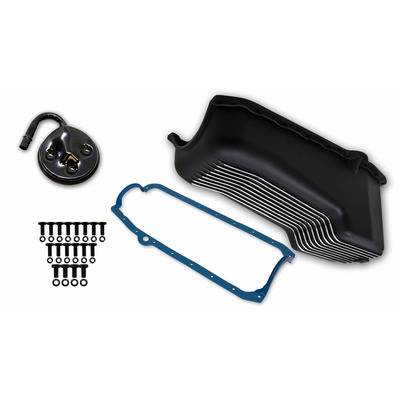 Weiand 4 Quart Aluminum Finned Oil Pan Kit SB Chevy 58-79 Black