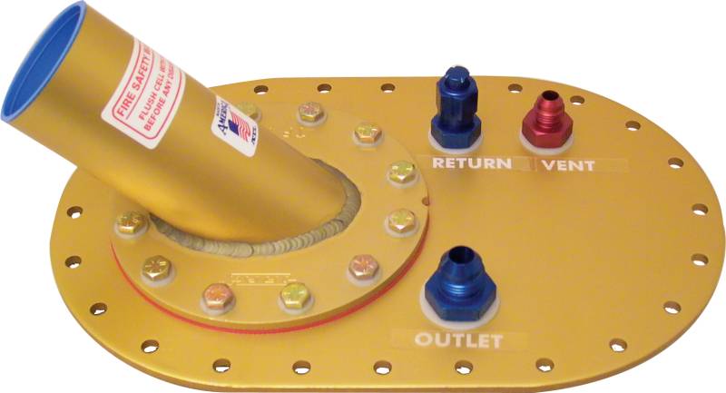 ATL 2-1/4 O.D. Remote-Fill Plate w/ Paddle Valve - 6" x 10" - Offset - Alodined Aluminum - 8 AN Outlet