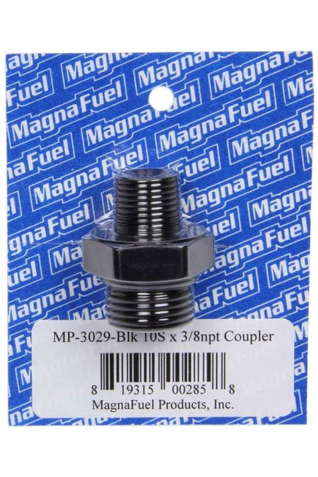 MagnaFuel Straight Adapter - 10 AN Male O-Ring to 3/8" NPT Male - Aluminum - Black Anodized