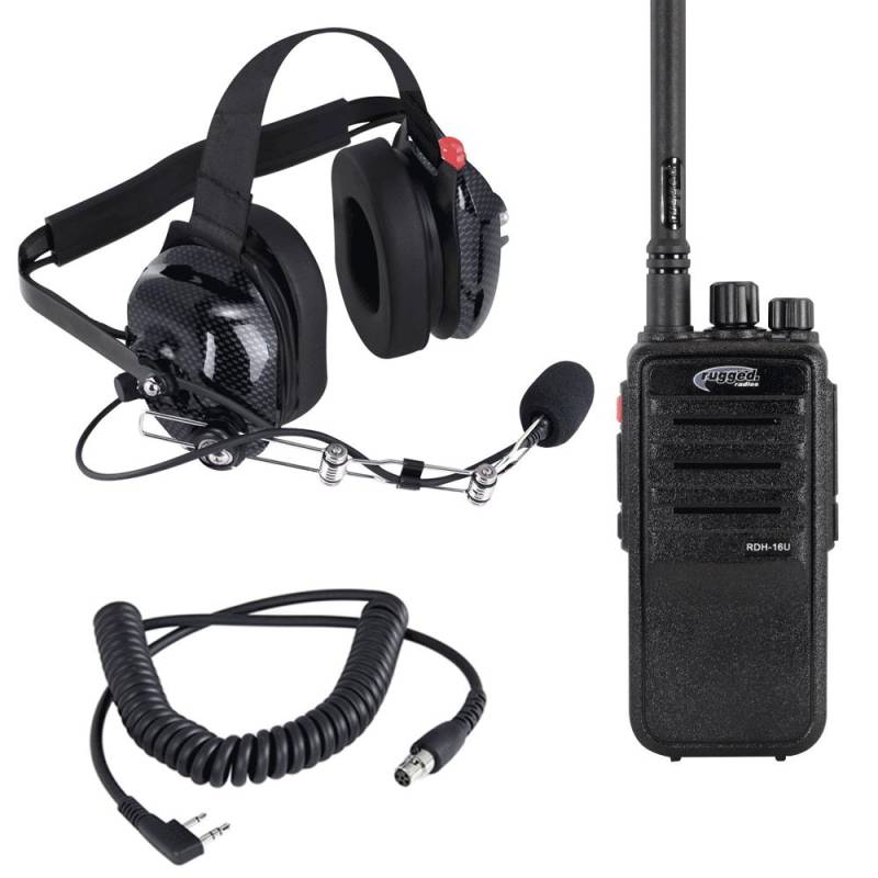 Rugged Radios RDH 5 Watt UHF Digital Handheld Radio Crew Chief Or Spotter Kit With Carbon Fiber Headset