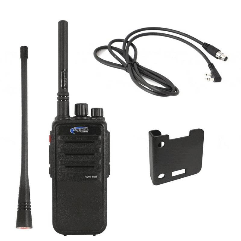 Rugged Radios RDH16-U Analog/Digital Handheld Radio with Mount, Jumber Cable and Long-Range Antenna