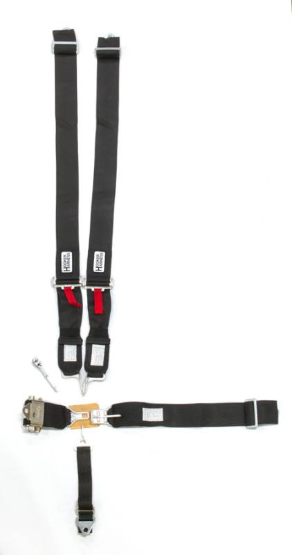 Hooker Harness Latch & Link Harness - 5-Point - Left Lap Belt Upside Down Ratchet Adjust - Black