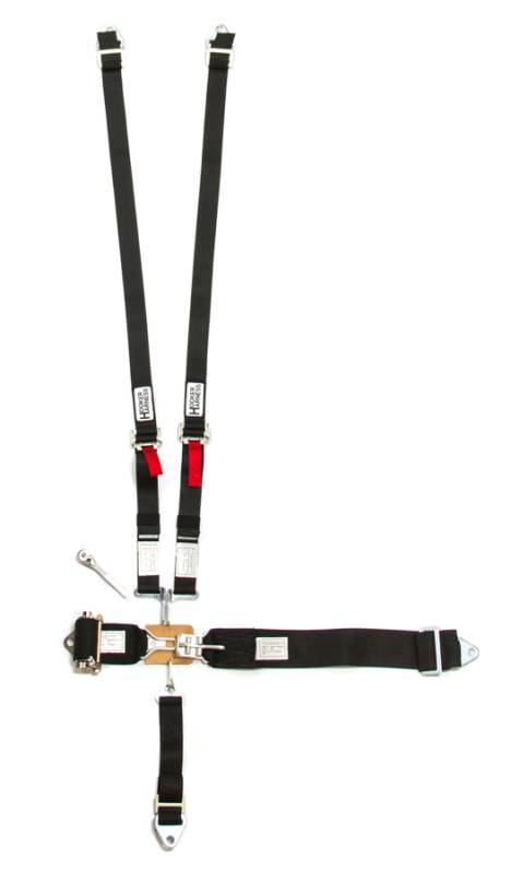 Hooker Harness Latch & Link Harness - 5-Point - HANS/HNR Compatible - Right Lap Belt Ratchet Adjust - Black