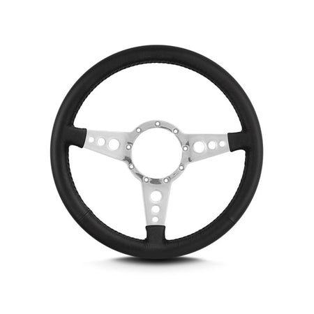 Lecarra Mark 4 GT Steering Wheel - 14" Diameter - 3 Spoke - 1-1/4" Dish - Aluminum/Leather - Polished/Black