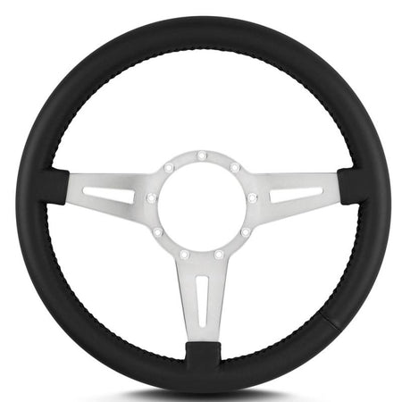 Lecarra Mark 4 GT Elegante Steering Wheel - 14" Diameter - 3 Spoke - 1-1/4" Dish - Aluminum/Leather - Polished/Black