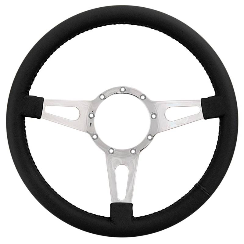 Lecarra Mark 4 Supreme Steering Wheel - 14" Diameter - 3 Spoke - 1-1/4" Dish - Aluminum/Leather - Polished/Black