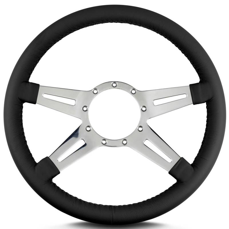 Lecarra Mark 9 Elegante Steering Wheel - 14" Diameter - 4 Spoke - 1-1/4" Dish - Aluminum/Leather - Polished/Black