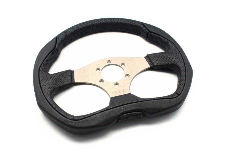 Momo Eagle Steering Wheel - 350 mm Diameter - 3 Spoke - 40 mm Dish - Black Leather Grip - Aluminum - Gray