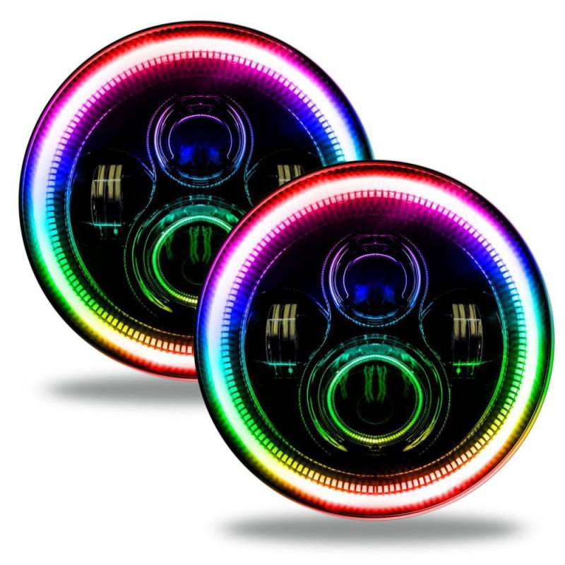 Oracle Lighting Colorshift Headlight - Halo LED Ring - Plastic - Black Bezel - Jeep Wrangler JK 2007-18 - (Pair)
