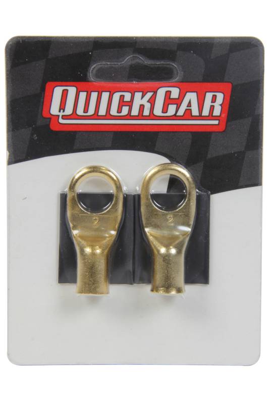 QuickCar 2 Gauge Battery Terminal - 1/2 in Eyelet - Heat Shrink Included - Copper - Tin Plated - Pair