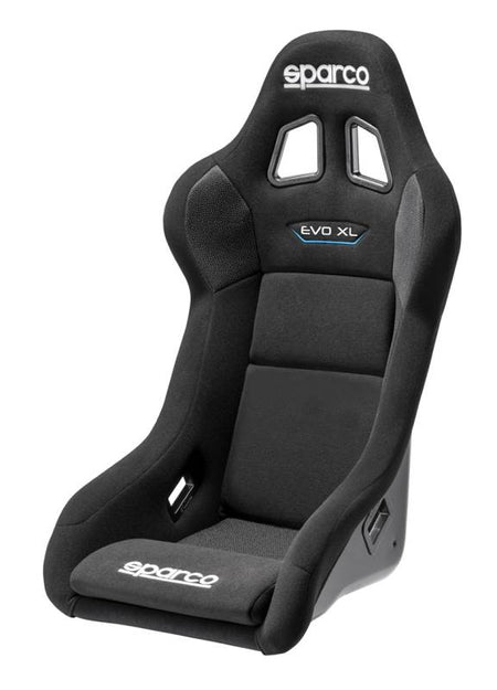 Sparco EVO X-Large QRt Seat - Non-Reclining - FIA Approved - Side Bolsters - Harness Openings - Fiberglass Composite - Fire-Retardant Fabric - Black