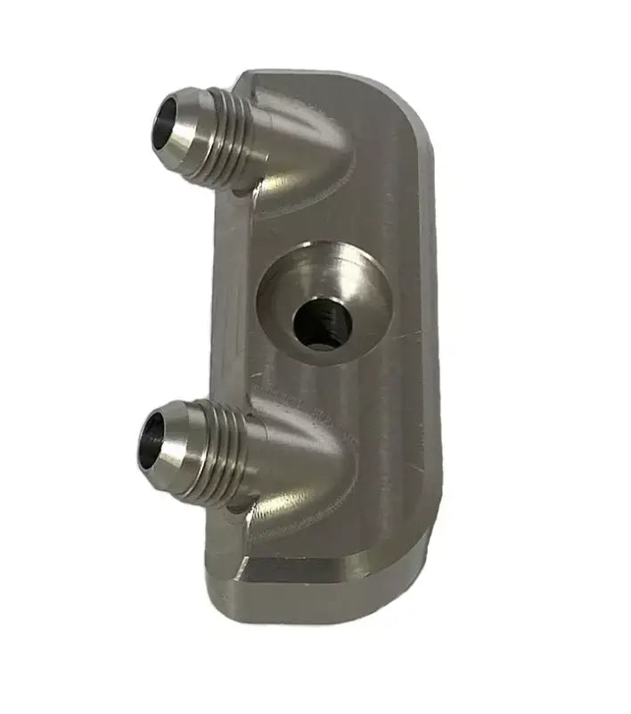 Bowler 6AN Male Outlets Transmission Cooler Manifold Fitting - GM Transmission Inlet - Black