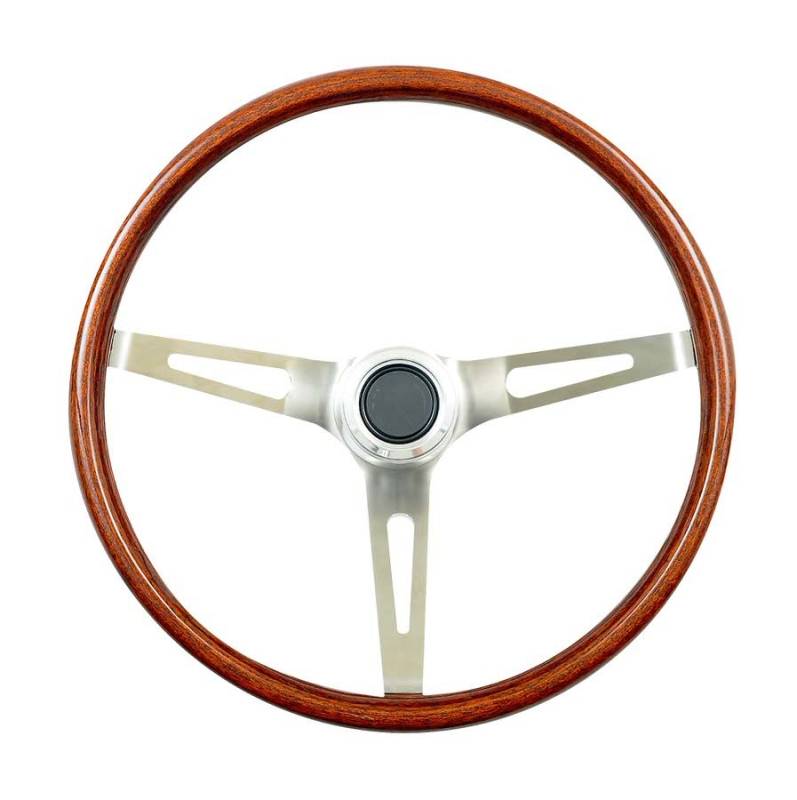 GT Performance GT3 Classic Steering Wheel - 15 in Diameter - 4-1/8 in Dish - 3-Spoke - Wood Finger Notch Grip - Chrome