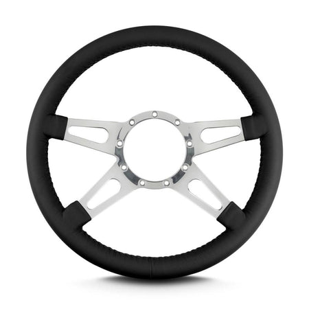 Lecarra Mark 9 Supreme Steering Wheel - 14 in Diameter - 1-1/2 in Dish - 4-Spoke - Black Leather Grip - Polished