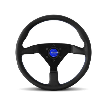 Momo Monte Carlo Steering Wheel - 350 mm Diameter - 40 mm Dish - 3-Spoke - Black Leather Grip - Black