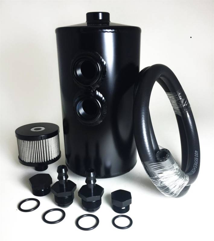 Prosport Breather Tank - 101.6 mm Diameter x 210.64 in Tall - Dual 10 AN O-Ring Female Inlet - Bolt-On - Black