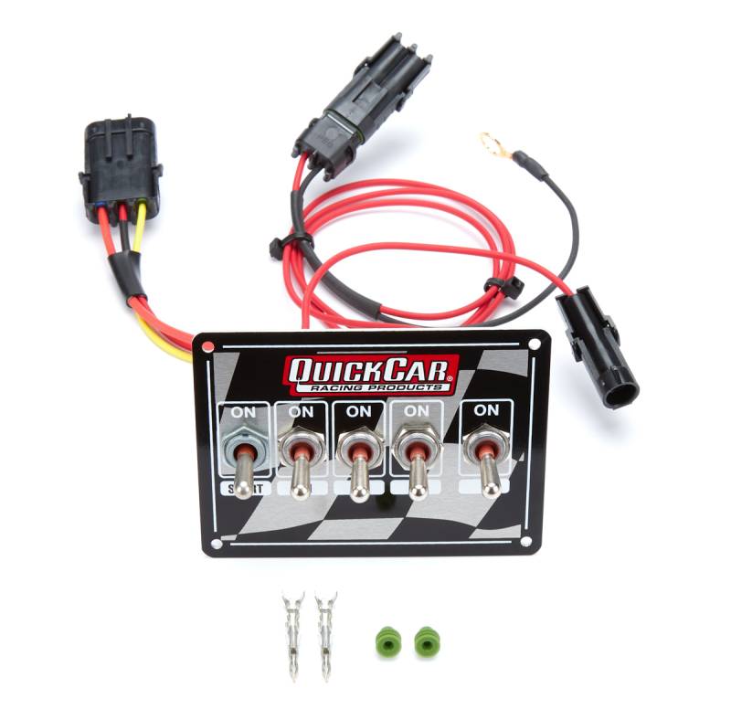 QuickCar Dash Mount Switch Panel - 4-1/8 x 3 in - 4 Toggles/1 Momentary Toggle - Checkered