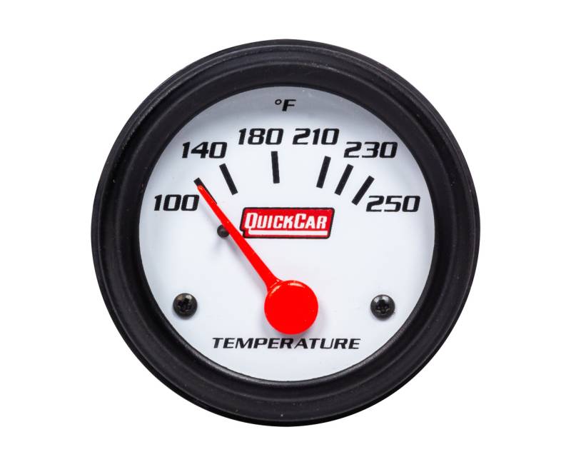 QuickCar LED Water Temp Gauge - 100-250 Degree F - Mechanical - Analog - 2 in Diameter - White Face