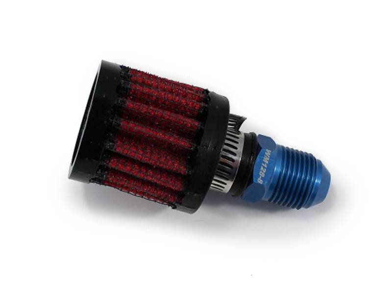 Wehrs Machine Clamp-On Round Breather - 1/2 in OD Tube - 8 AN Male Adapter Fitting - Blue