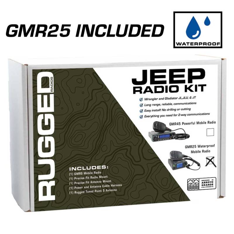 Rugged Radios JP1 Jeep Radio Kit - with GMR25 WATERPROOF Mobile Radio for Jeep JL Wrangler, JT Gladiator