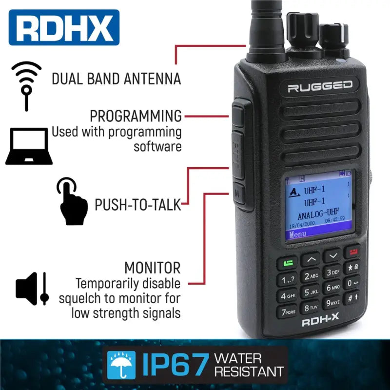 Rugged Radios RDH-X Waterproof Business Band Handheld - Digital and Analog