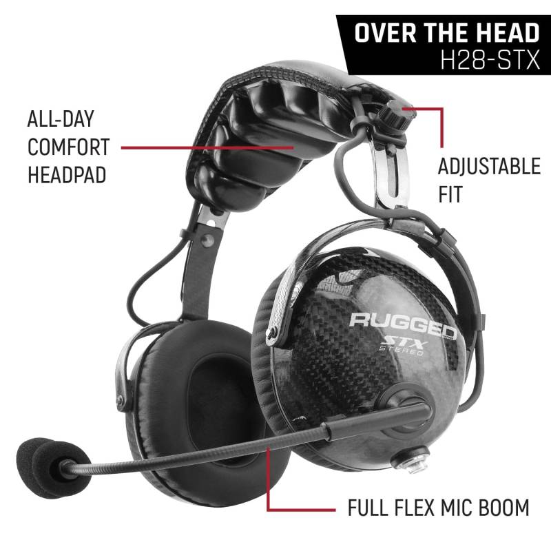 Rugged Radios AlphaBass Carbon Fiber Headset for STEREO and OFFROAD Intercoms - Over The Head