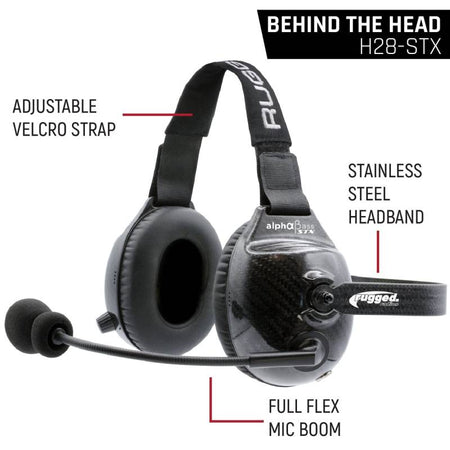 Rugged Radios AlphaBass Carbon Fiber Headset for STEREO and OFFROAD Intercoms - Over The Head