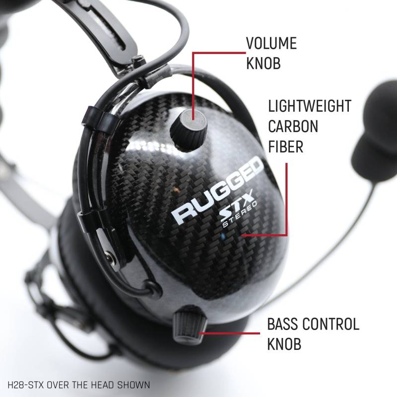 Rugged Radios AlphaBass Carbon Fiber Headset for STEREO and OFFROAD Intercoms - Over The Head
