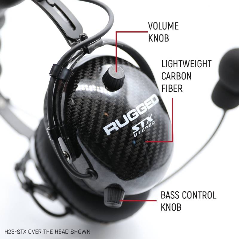 Rugged Radios AlphaBass Carbon Fiber Headset for STEREO and OFFROAD Intercoms - Over The Head