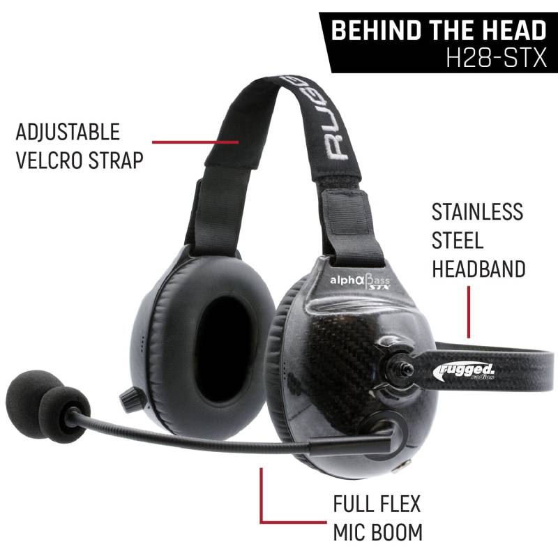 Rugged Radios AlphaBass Carbon Fiber Headset for STEREO and OFFROAD Intercoms - Behind The Head