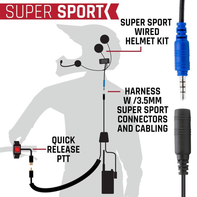 Rugged Radios SUPER SPORT Kit - Radio, Helmet Kit, Harness, and Handlebar Push-To-Talk without Radio