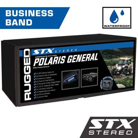 Rugged Radios Polaris General - Dash Mount - STX STEREO - Business Band - Alpha Audio Helmet Kits
