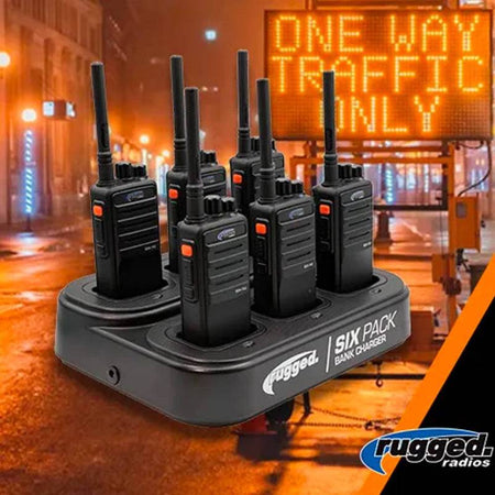 Rugged Radios RDH16 UHF Business Band Handheld Radio BUNDLE - 6 Handheld UHF Radios and 1 Bank Charger